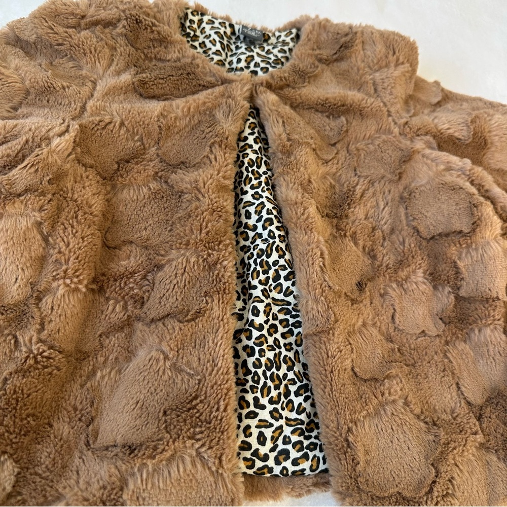 Zara Kids Cotton Furry Teddy Bear Cape Capelet Cheetah Leopard Lined, size 7-8 - Picture 9 of 16